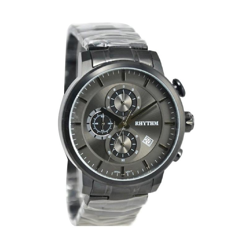 Harga Rhythm Jam Tangan Pria Hitam Oren Lather Strap 