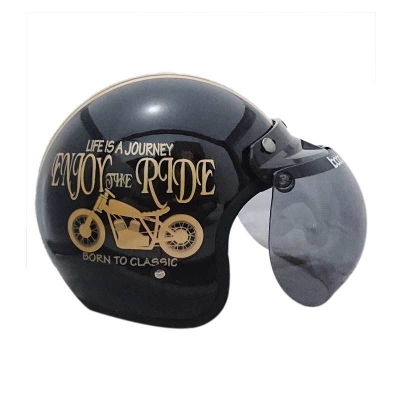 Jual Cam Ride Bogo Helm Half Face - Black Gold [Size : M