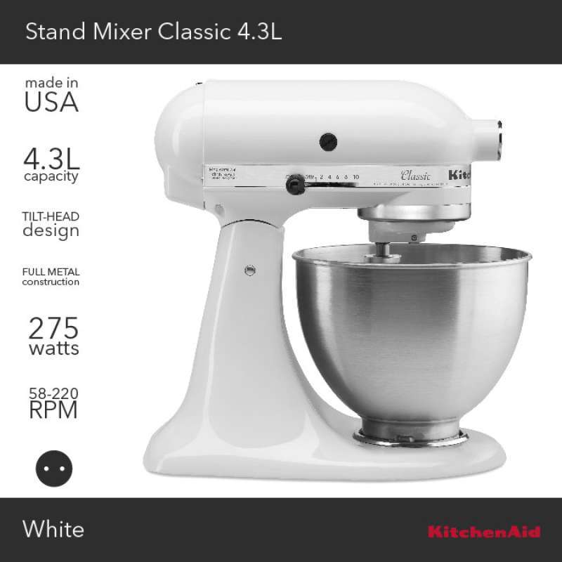 Promo KitchenAid 5K45SSEWH Classic Stand Mixer WHITE [4.3 L] Diskon
