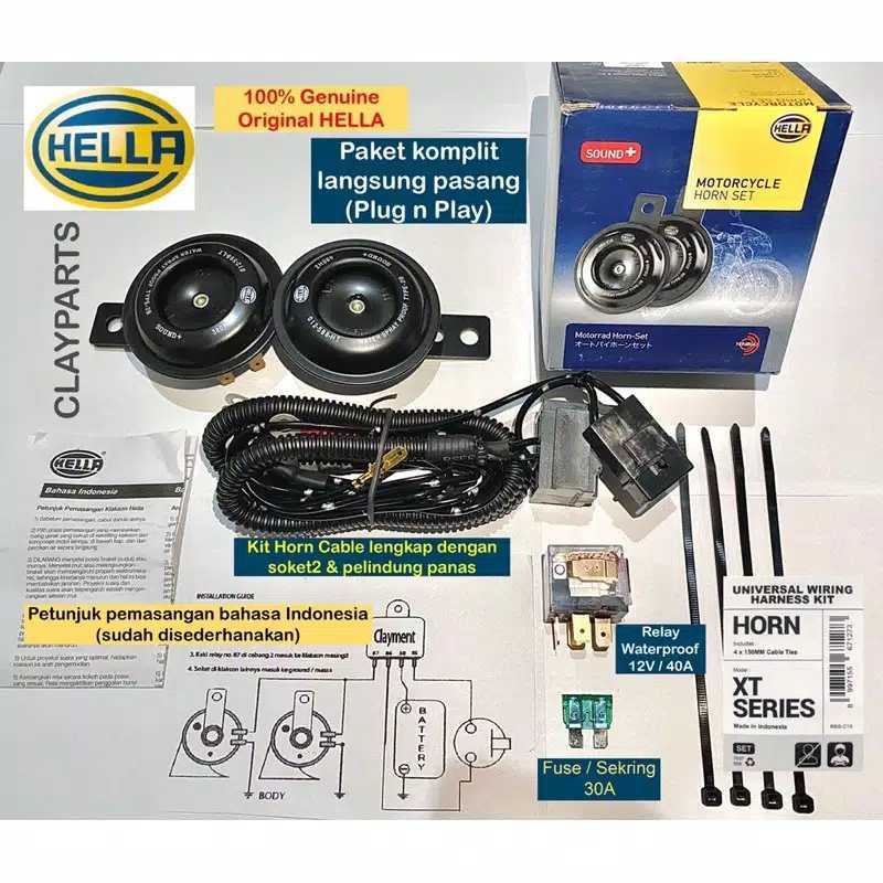 Jual Klakson Hella Disc Waterproof SoundPLUS Relay Kit Horn Cable