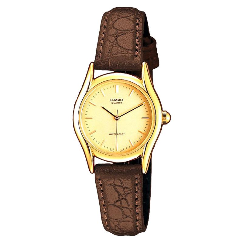 Promo Casio LTP1094Q9ARDF Enticer Ladies Gold Dial Brown Leather