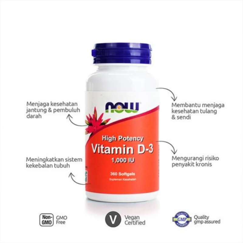 Jual Now Foods High Potency Vitamin D3 25 mcg 1000 IU 360 Softgels USA