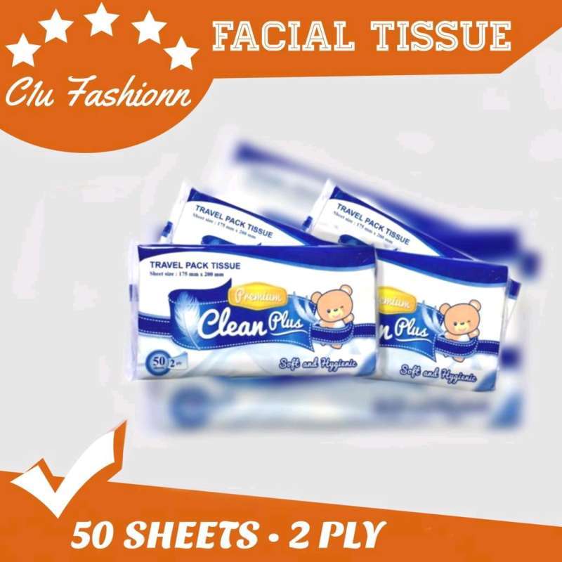 Jual Murah Tisu Tissue Facial Clean Plus Travel Pack 50 Sheets 2 Ply di