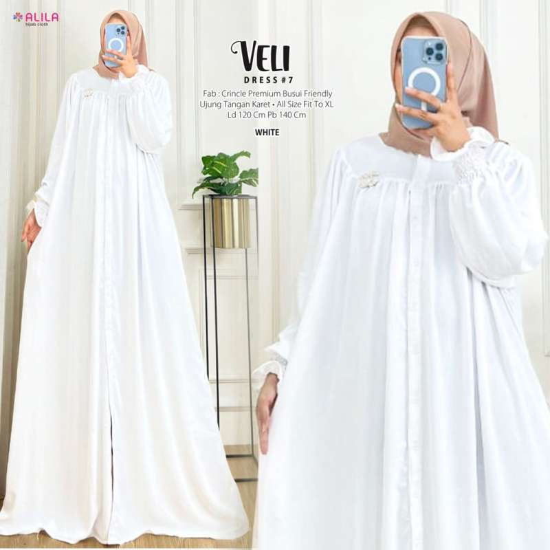 Jual VELI #7 ALILA BAJU GAMIS PUTIH REMAJA KEKINIAN LD 120 JUMBO
