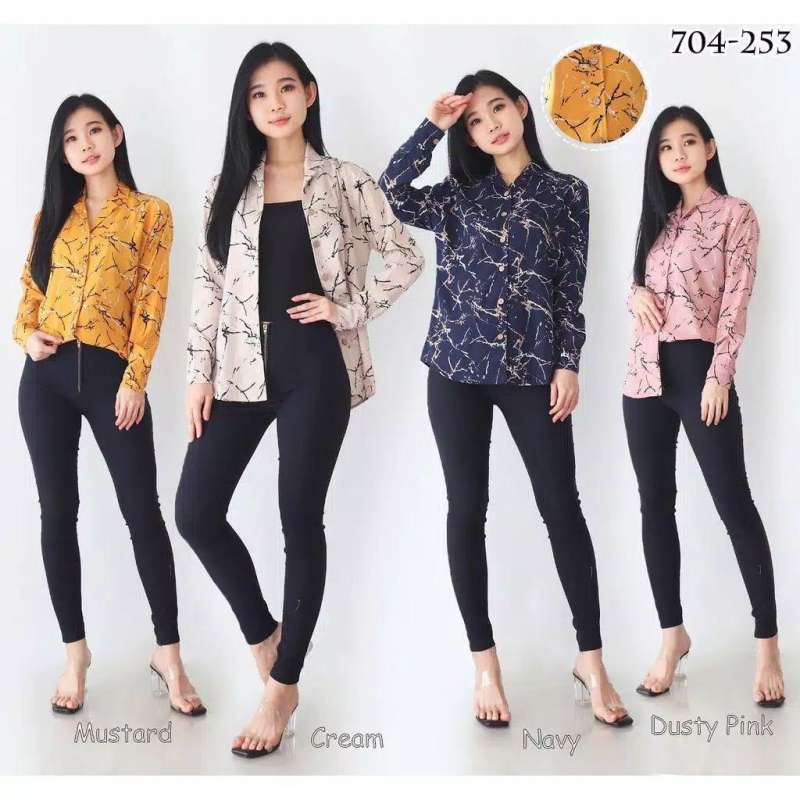 Jual Baju Kemeja wanita basic lengan panjang 704 - L Cream di Seller