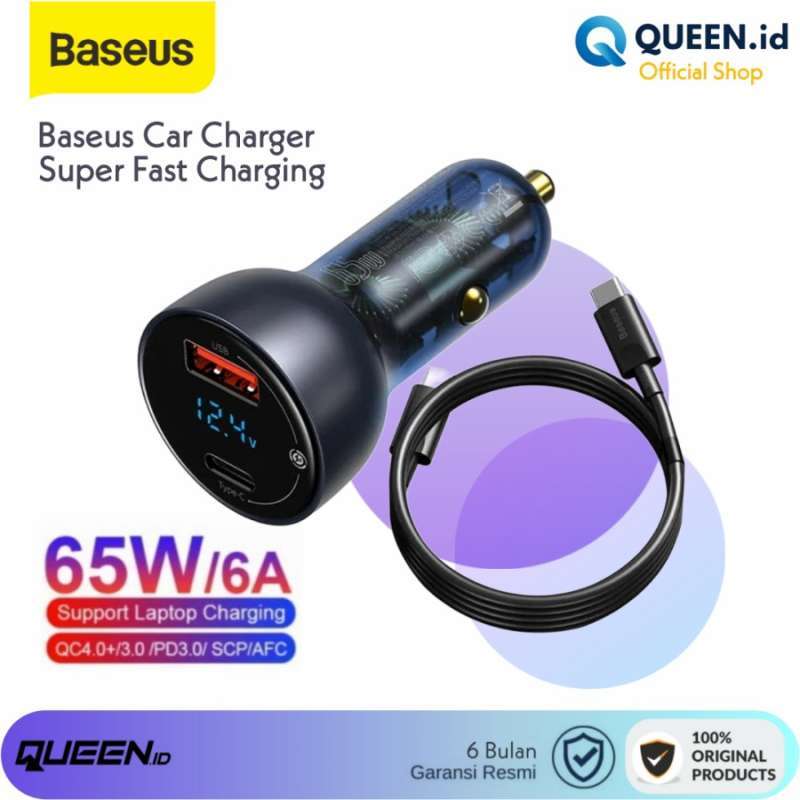 Jual Baseus Car Charger 5A 65W Fast Charging PD Dual Output USB TYPE C