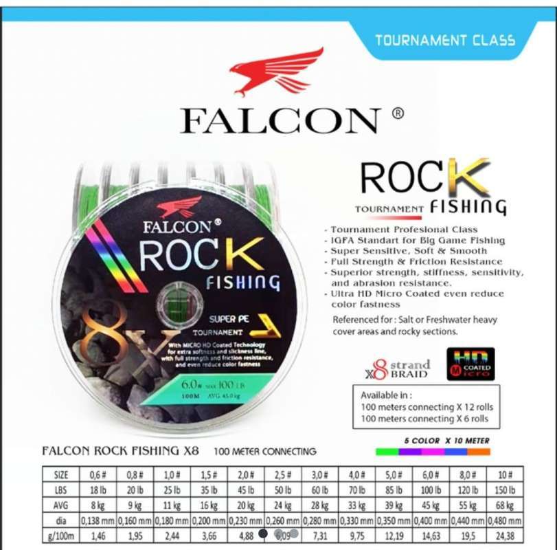 Jual senar pancing PE X8 FALCON ROCK FISHING BRAIDED PE / TOURNAMENT
