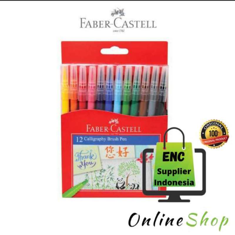 Jual fabercastell 12w Brush pen 12 warna faber castell calligraphy kuas