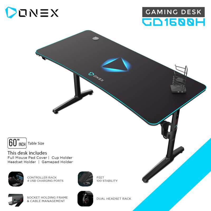 Jual ONEX GD1600H Gaming Desk Meja 60, Mousepad Cover, Holder, Rack