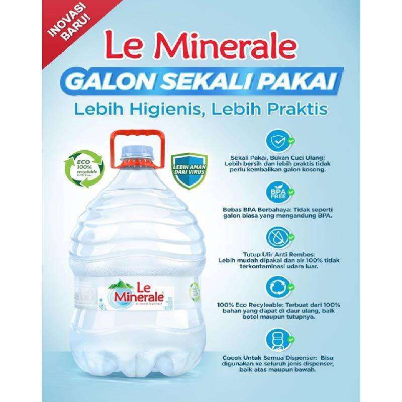 Jual Le Minerale Galon Sekali Pakai Air Mineral 15 Liter Di Seller