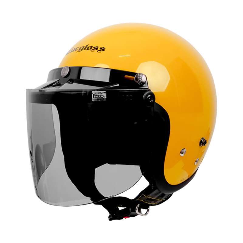 Promo Cargloss Retro Visor Bogo Flat Smoke Helm Half Face Yellow