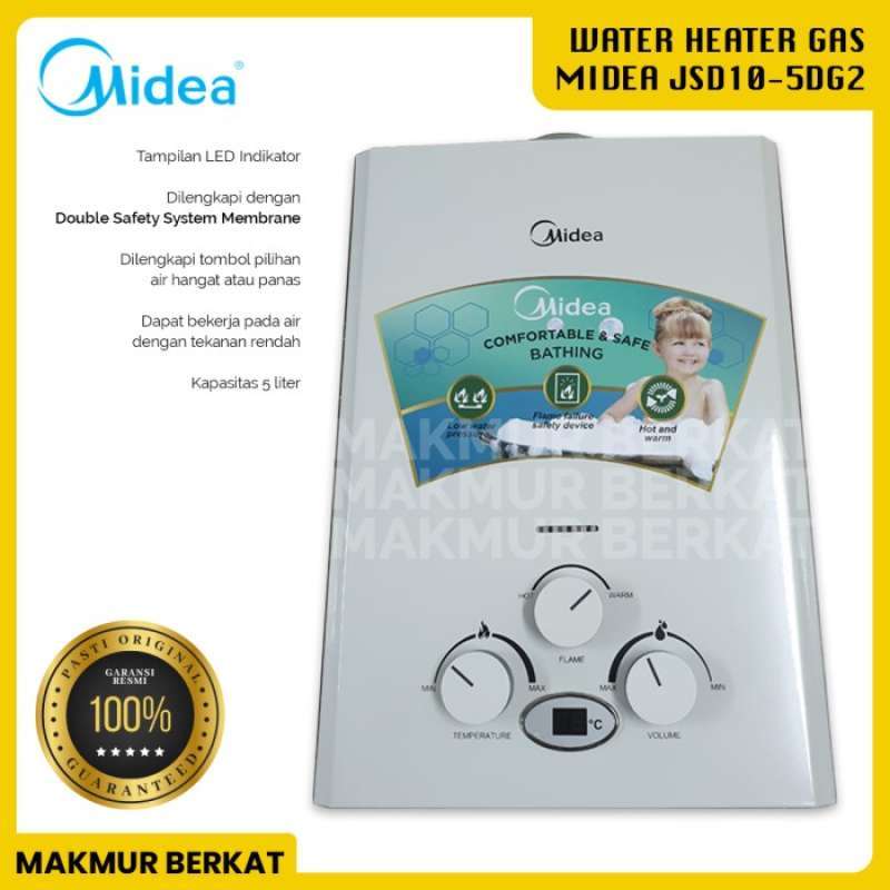 Jual Pemanas Air Midea Water Heater Gas JSD10 5DG2 Kapasitas 5 Liter