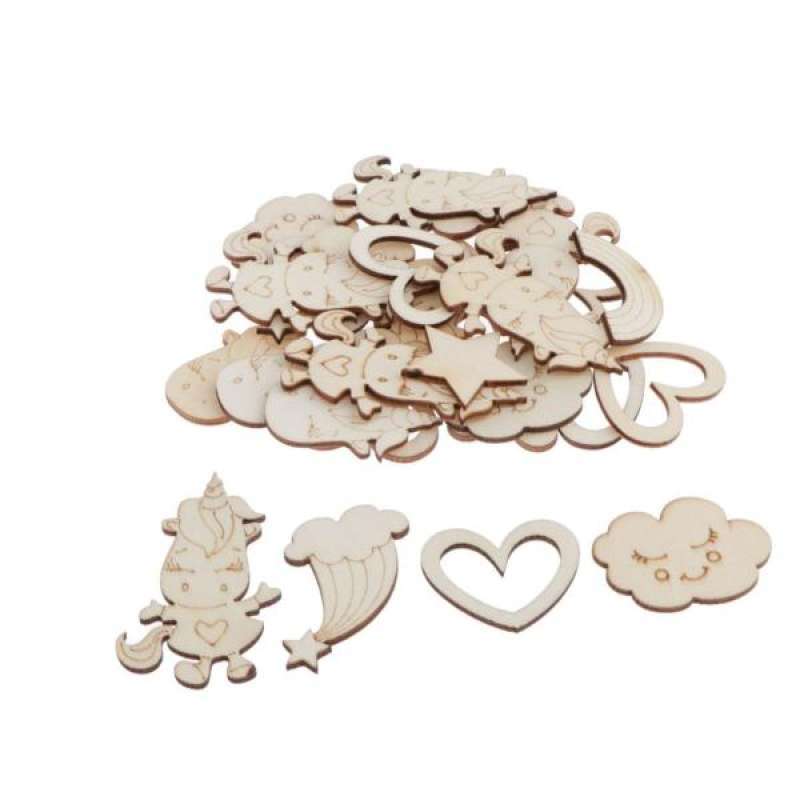 Jual 30x Bulk Wooden Shapes Blank Wood Hearts Art Craft Scrapbooking