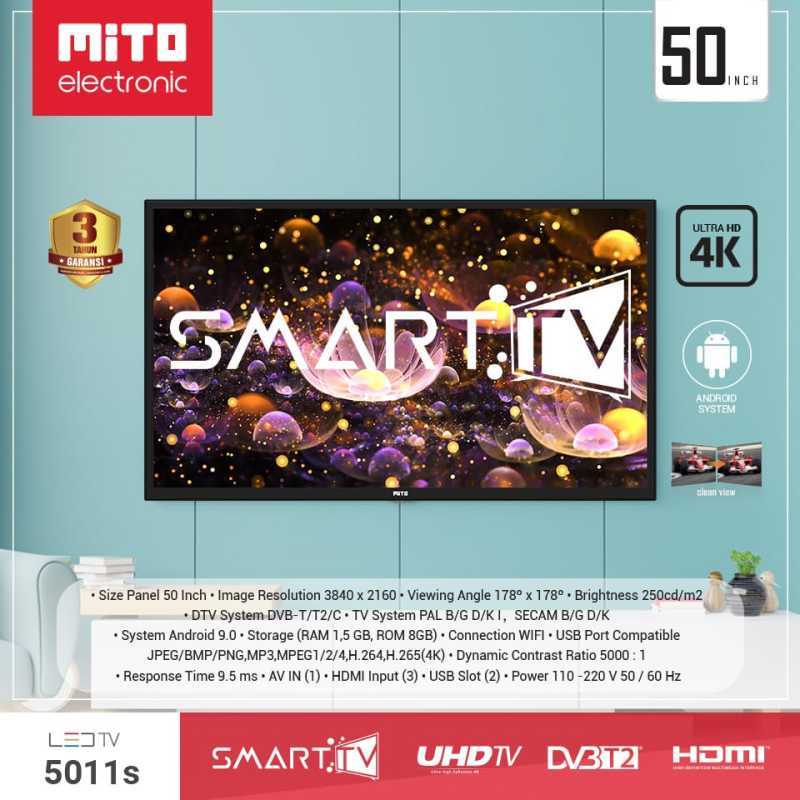 âˆš Smart Tv Mito 5011s Tv Led 50 Inch 4k Uhd Android Tv Garansi 3 Tahun