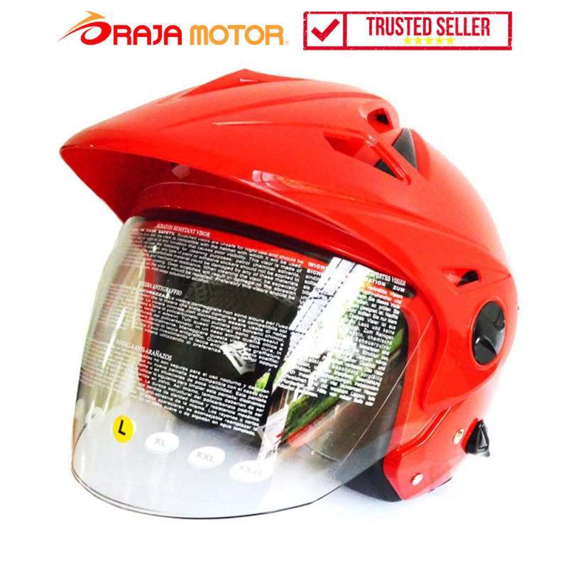 Jual Zeus Helm Half Face Double Visor ZS612C Polos Merah di Seller
