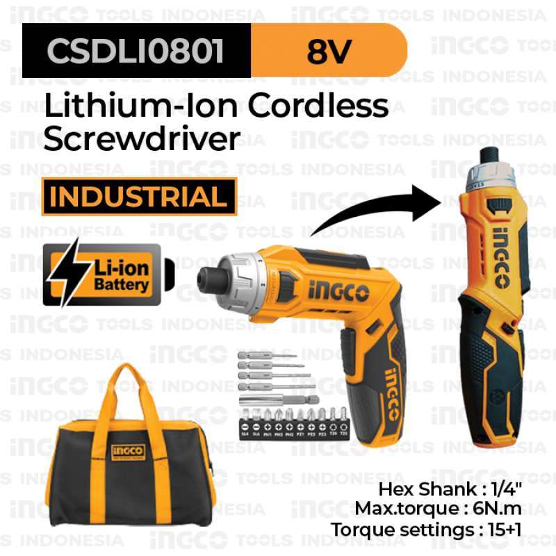 Jual Cordless Screwdriver (8V, 6.5Nm) INGCO CSDLI0801 Obeng Listrik