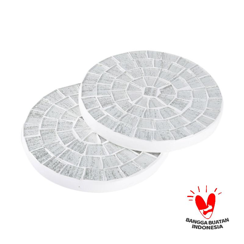 Jual Kerajinan Lokal Mozaik Round Glass Coaster - Silver