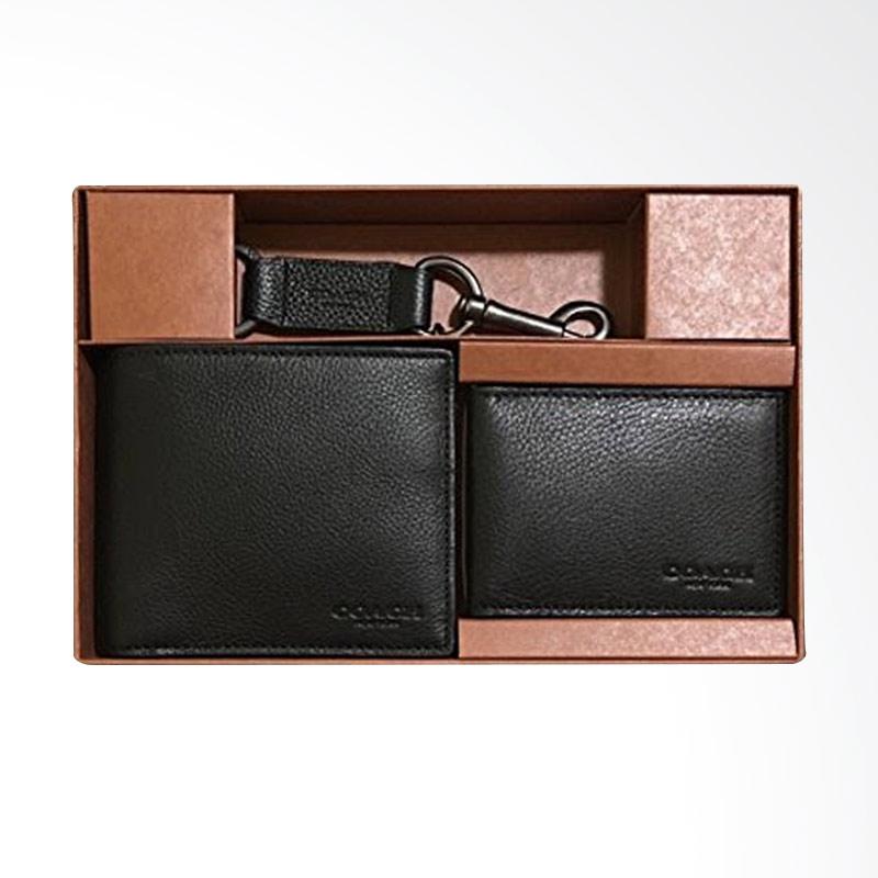 jual coach compact id leather gift set wallet black jual coach compact id leather gift set wallet black