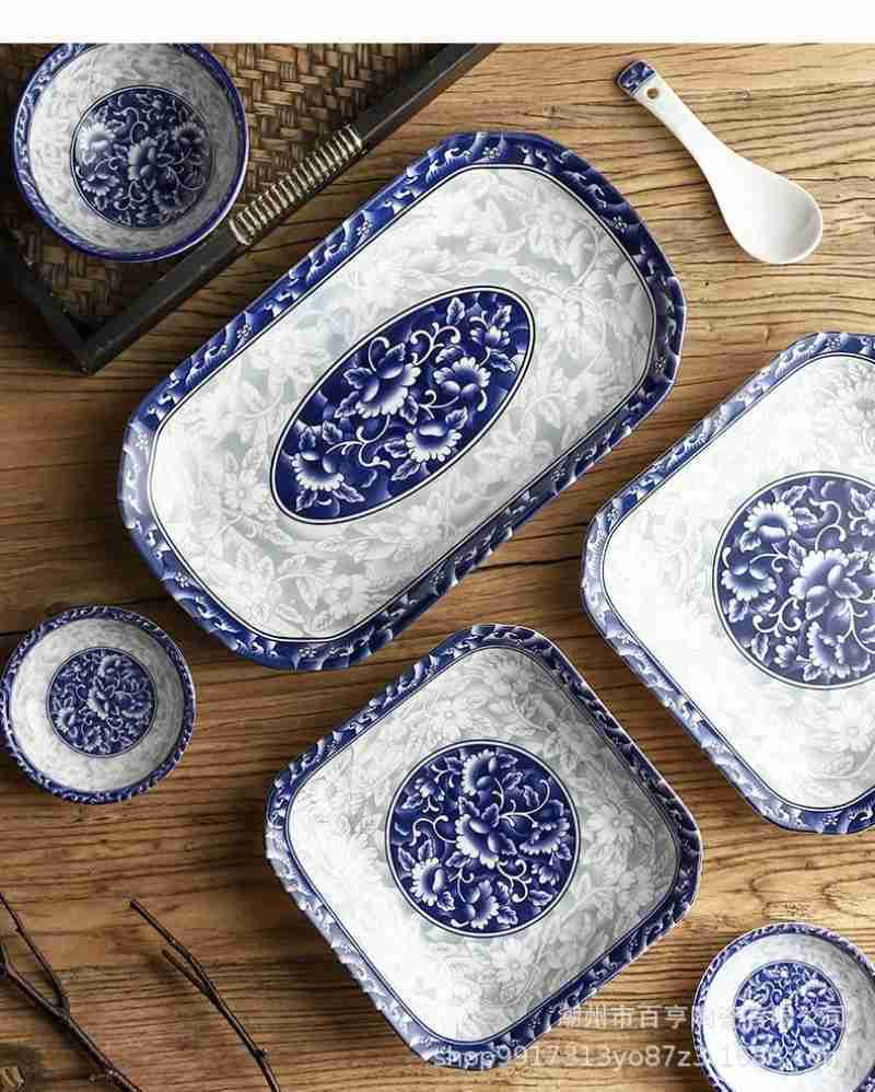 Jual Tatakan Keramik Jepang Motif Blue Flower Pan Oval Japanese Style