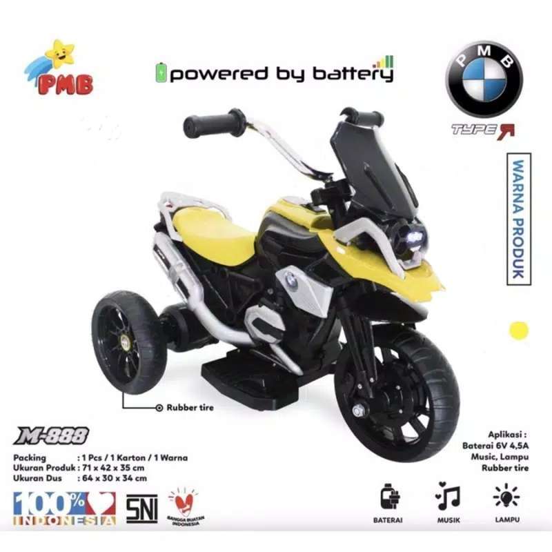 Jual Mainan Anak Motor Aki Sepeda Roda 3 PMB TOYS M-888 Model BMW Resmi