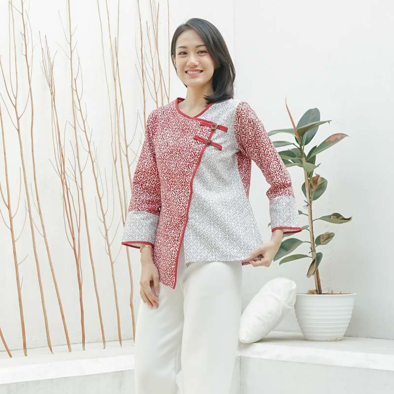Jual NONA RARA - Tango Merah Putih T0968, Baju atasan kerja blouse