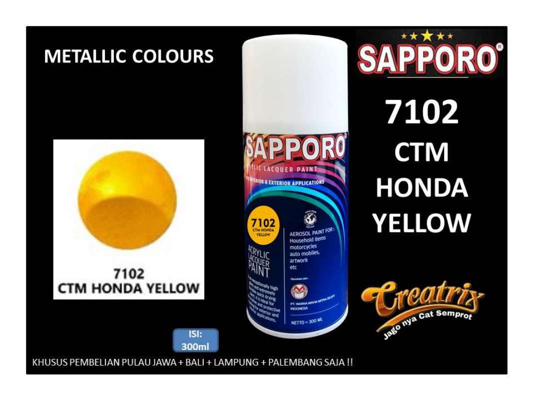 Jual SAPPORO SPRAY PAINT 7102 CTM HONDA YELLOW 300ML GOLD / CAT SEMPROT SAPPORO AEROSOL / PYLOX