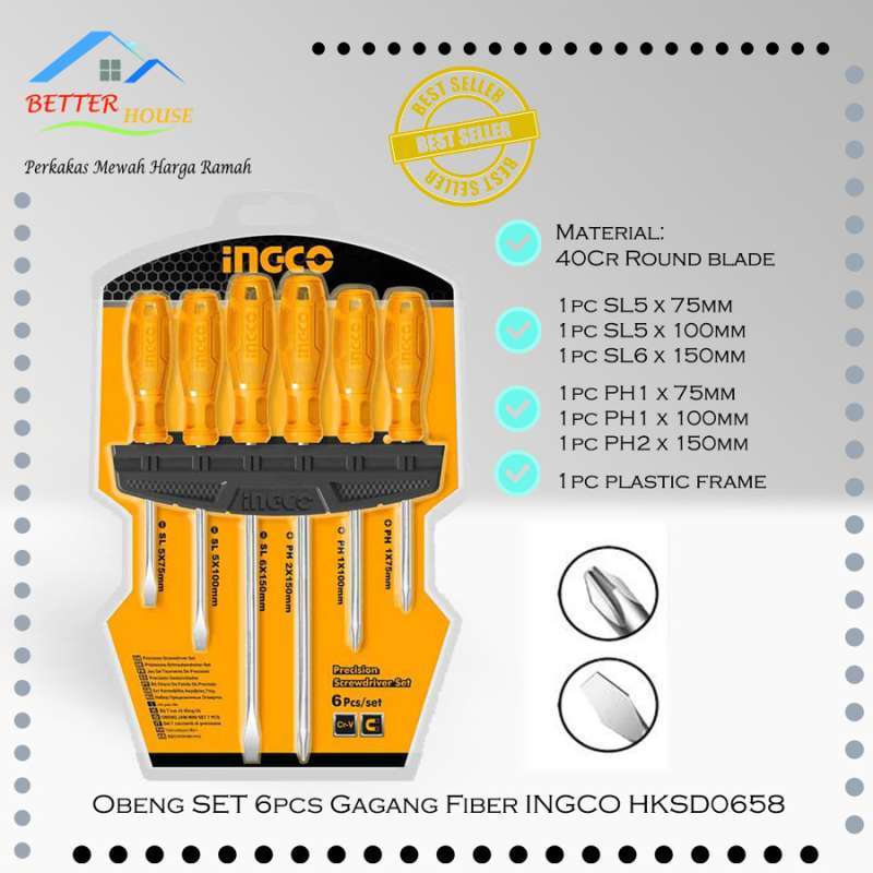 Jual OBENG PLUS MINUS SET 6 pcs SCREWDRIVER SET GAGANG KARET INGCO ...