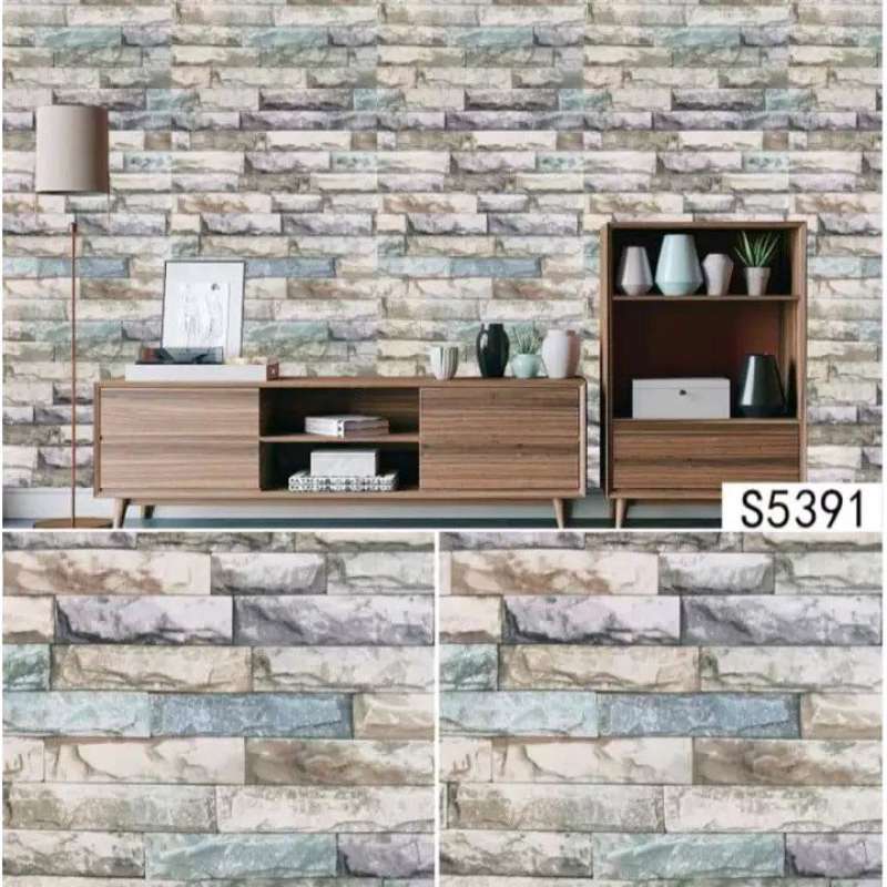 Jual Wallpaper Dinding Sticker Terlaris / Wallsticker Batu Alam Warna