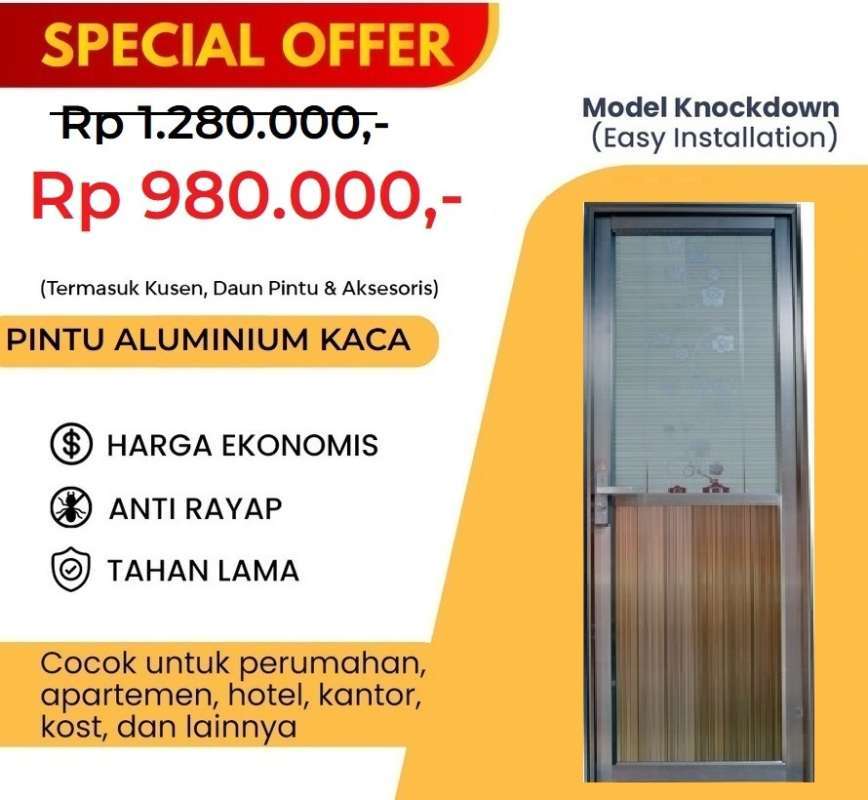 Jual Pintu kamar mandi aluminium / pintu kaca kamar mandi aluminium di