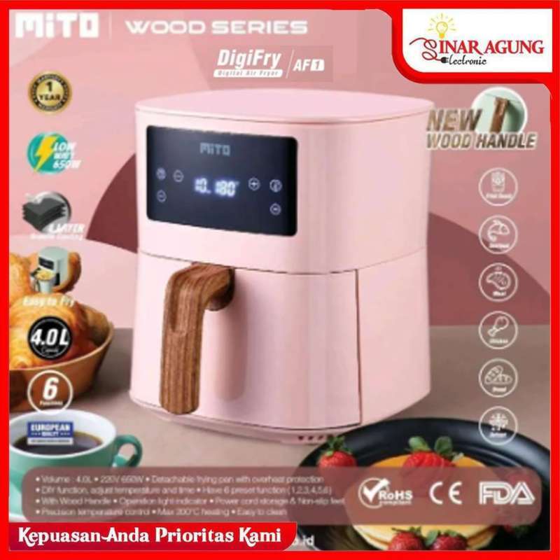 Promo MITO AIR FRYER WOOD SERIES AIR FRYER AF1 PINK 100 ORI Diskon 4