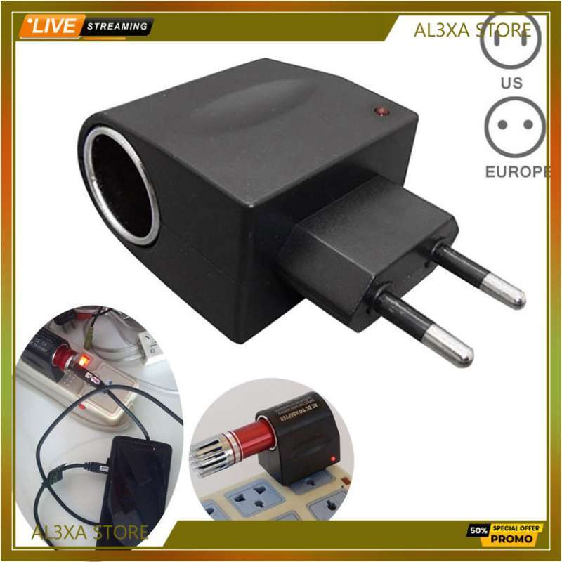 Jual Universal Plug Car Power Adapter Socket Converter 220V Ac To 12V