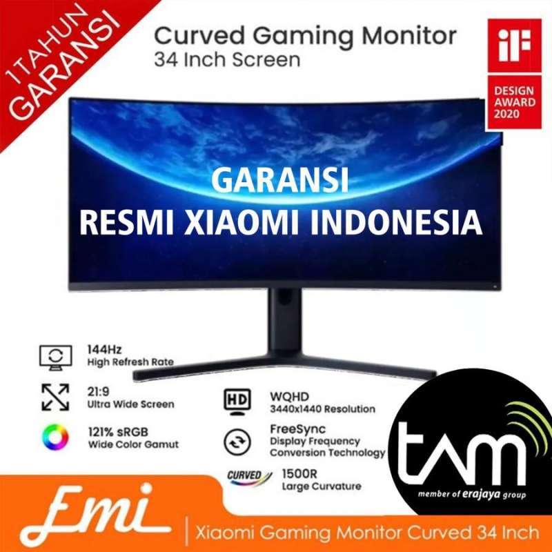 Promo Xiaomi Gaming Monitor Curved 34 Inch 144Hz WQHD 3440 * 1440 - No