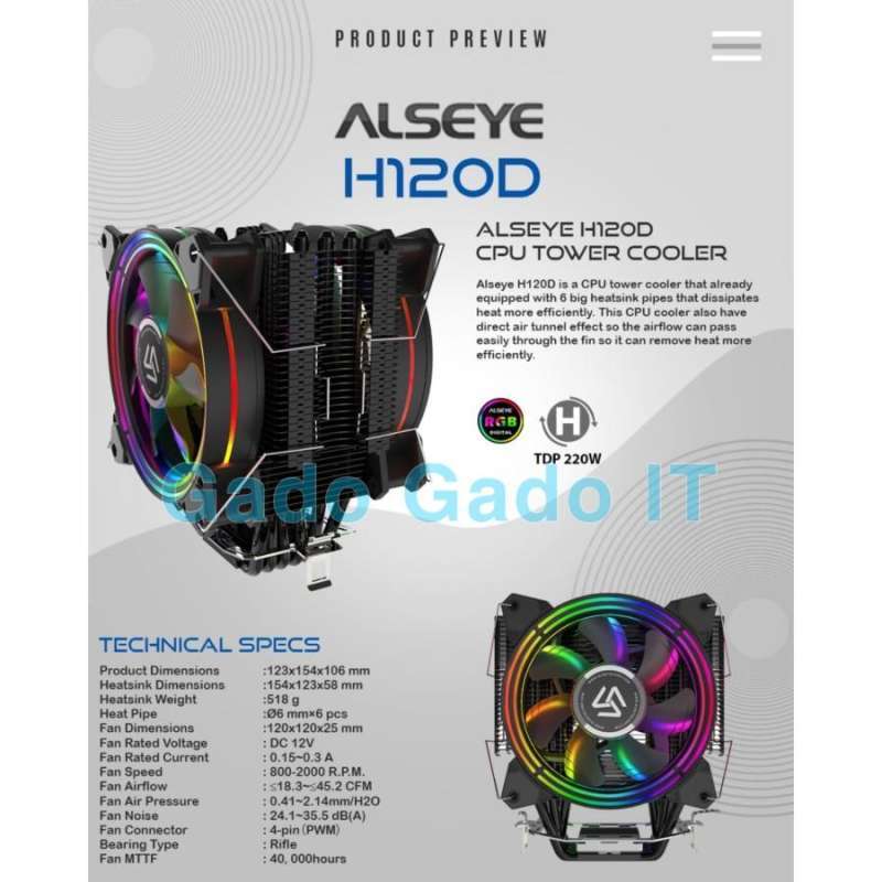 Jual Kipas Heatsink Fan Processor ALSEYE H120D TOWER CPU COOLER 6