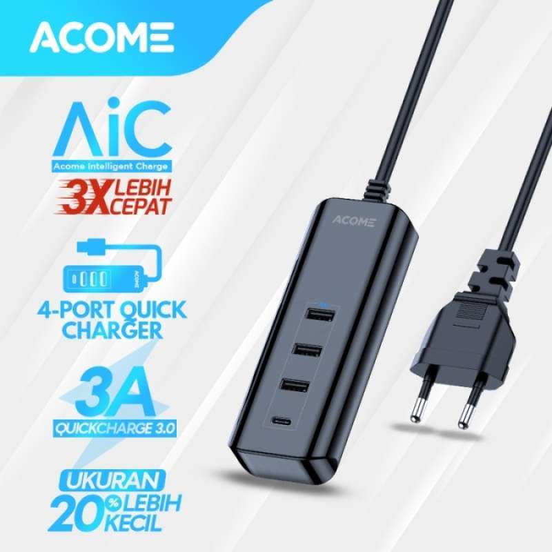 Promo Acome A   C20 Adaptor Charger 4 Port PD VOOC QC 3.0 Fast 3A iPhone