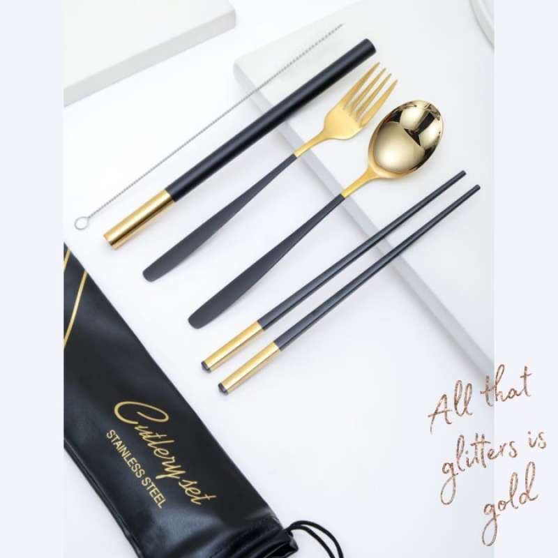 Jual Korean Stainless Steel Cutlery Travel Set Sendok Garpu Makan