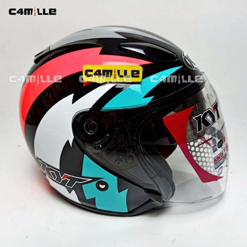 Jual HELM KYT DJ MAXI 2 BLACK FUXIA FLUO DOUBLE VISOR HALF FACE di