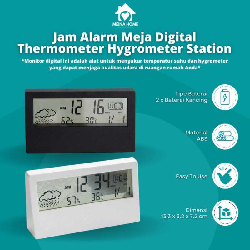 Jual JAM ALARM / JAM MEJA DIGITAL CLOCK THERMOMETER HYGROMETER STASION