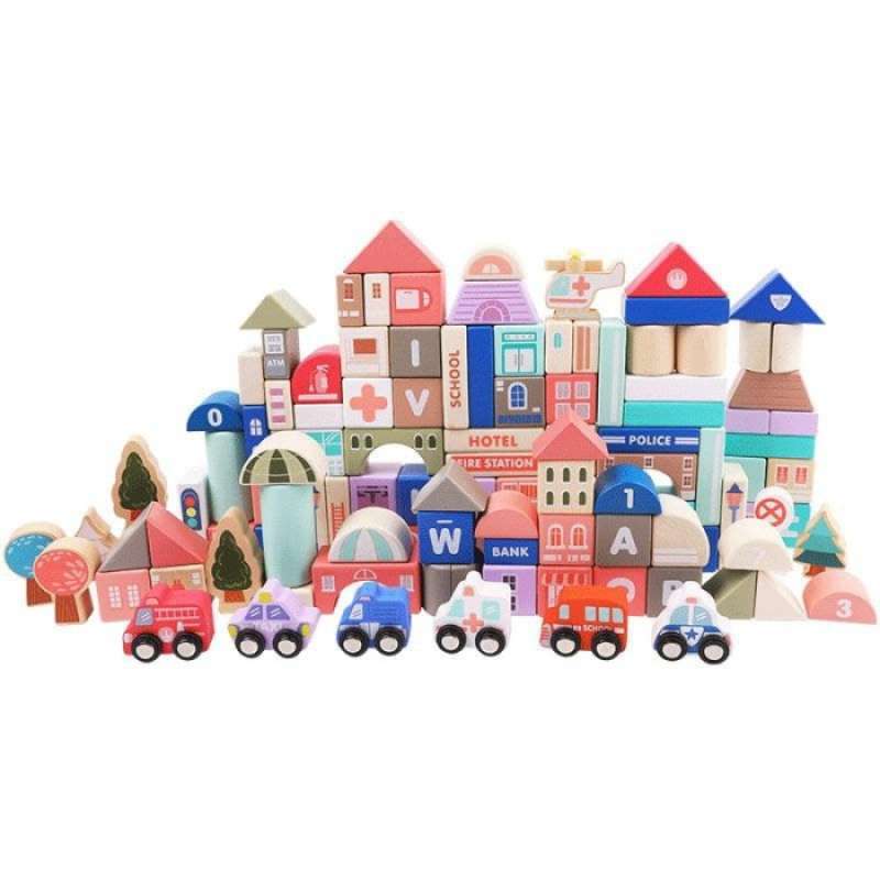 Promo Mainan Edukasi Kayu Wooden City Building Blocks 115 pcs Diskon 5% ...