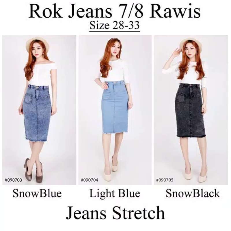 Jual [3 WARNA] Rok Pendek Wanita Rok Jeans Wanita Rok 7/8 Rawis Wanita
