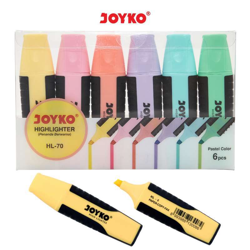 Jual Highlighter Penanda Berwarna Joyko HL70 Pastel Color 1 Set 6 Pcs
