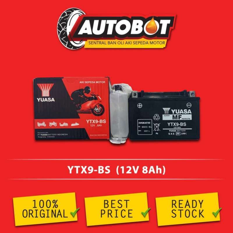 Jual AKI MOTOR KAWASAKI NINJA 250CC/ AKI YUASA YTX9-BS/ YTX9 BS/AKI