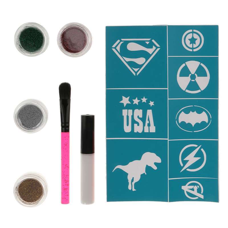 Jual 1 Set Glitter Tattoo Kit W/ Glue Stencil Brush For Temporary