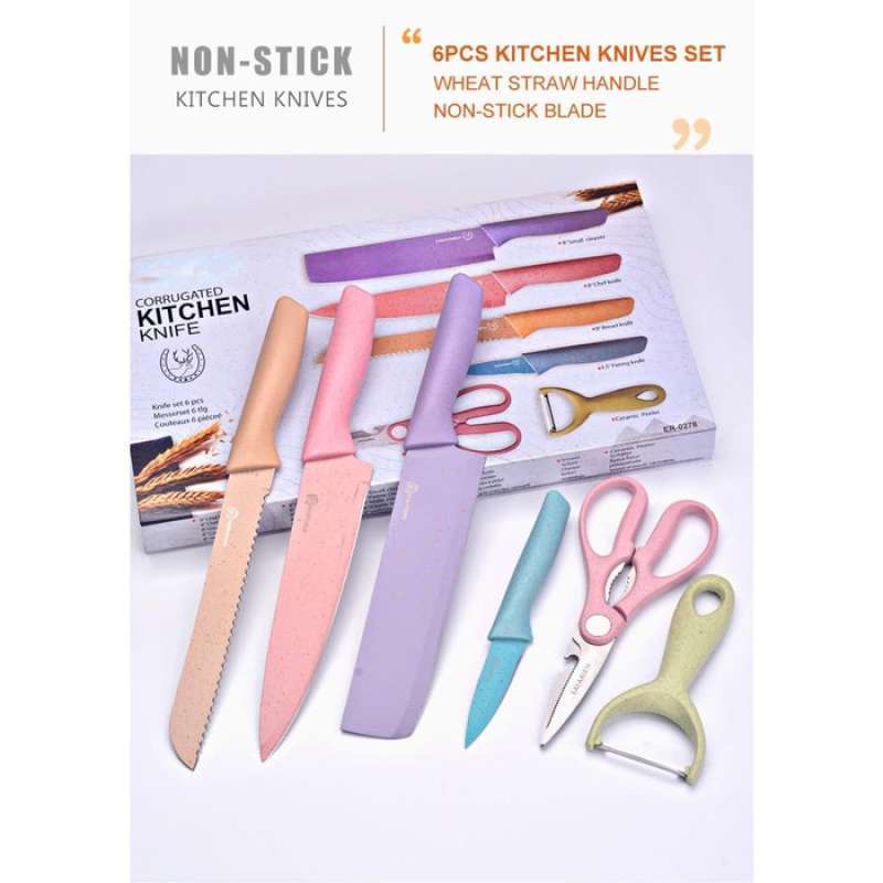 Jual Pisau Dapur 6 in 1 Evcrierh Corrugated Kitchen Knife Set ER0278
