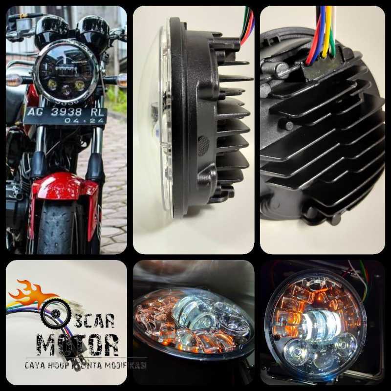 Jual Lampu Depan Motor Headlamp Daymaker Bulat Harley Big Led Predator