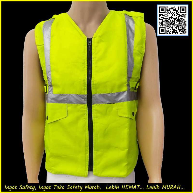 Jual Rompi Kerja Resleting Zipper + 2 Kantong / Safety Vest Proyek Bahan Busa Dakron Parasut di