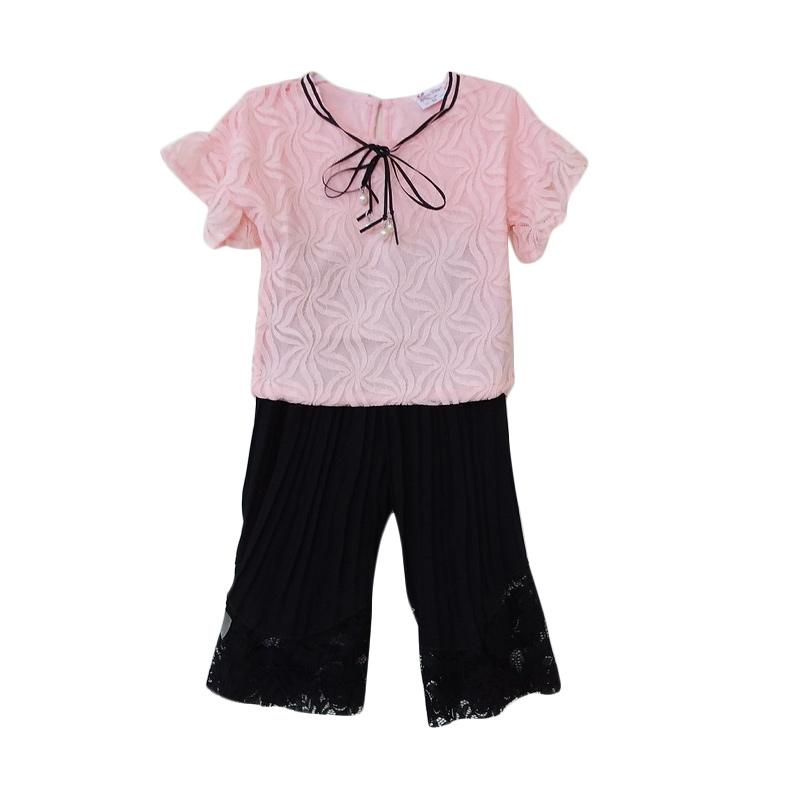 Jual Korea Pink Lace Top Pleated Black Pant Set Setelan 
