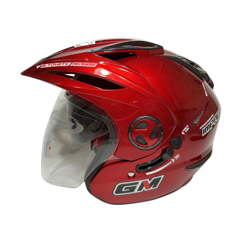 Promo GM New Imprezza Double Visor Helm Half Face Red Maroon Diskon 5