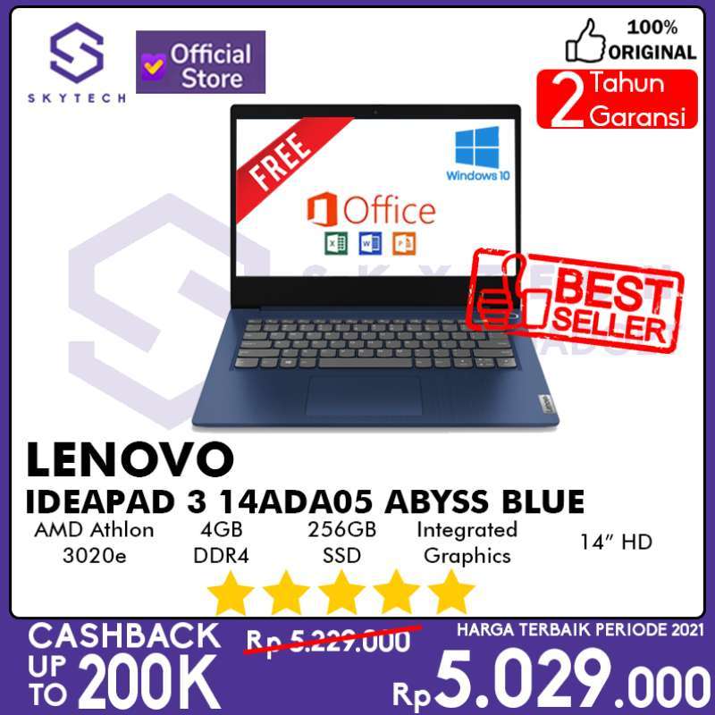 Jual LAPTOP LENOVO IDEAPAD 3 14ADA05 ATHLON 3020E 4GB 256GB SSD ...