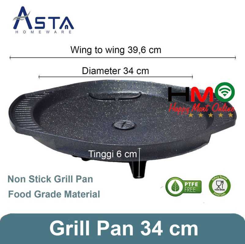 Promo Asta Round Grill Pan ASKP03 Panggangan BBQ Kompor Marble Hitam