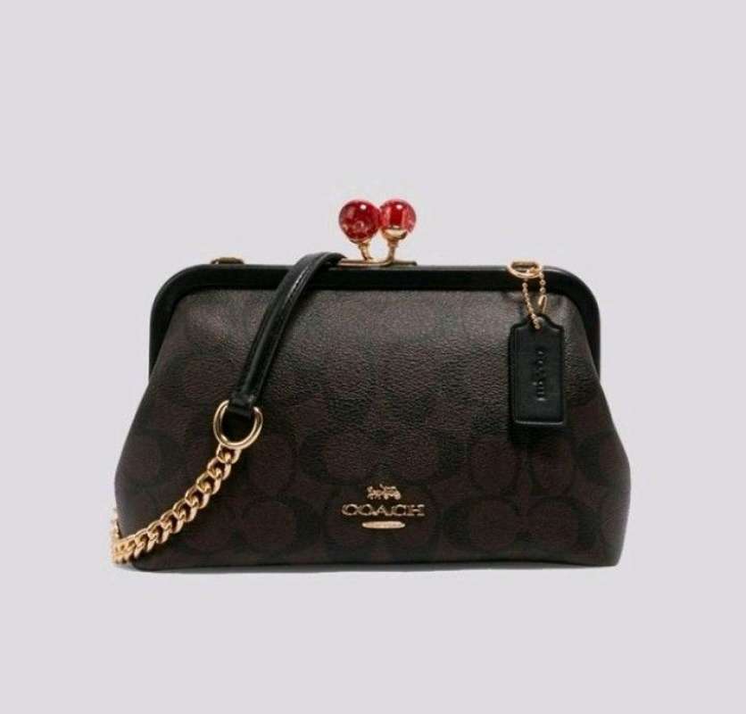 Promo Coach Nora Kisslock Crossbody in Signature Canvas 100 Original Mahogany Diskon 25 di